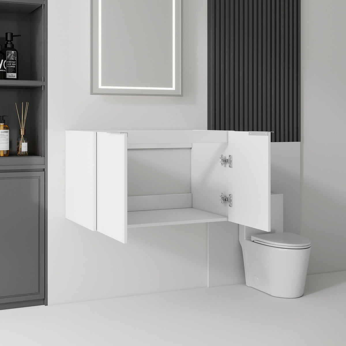 Floating Bathroom Vanity Cabinet With Soft Close Double Doors, Spacious Interior Storage, Wall Mounted, Cabinet Only