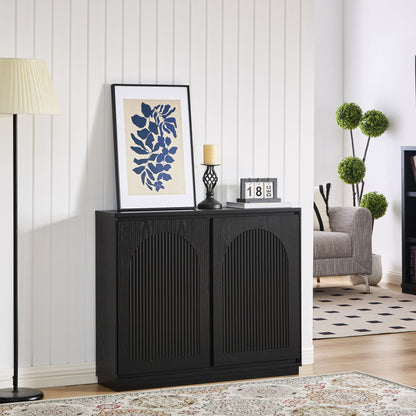Arched Sideboard Cabinet With 2 Outlet Holes, Storage Buffet Cabinet