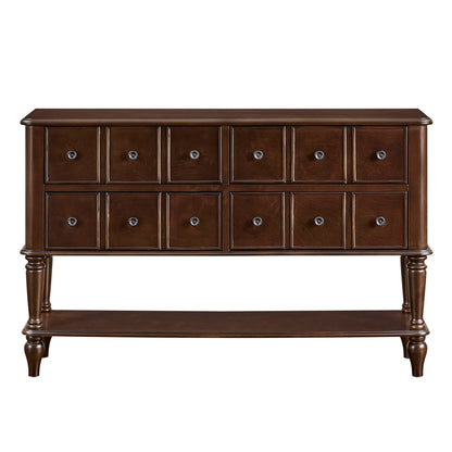 Console Table, Entryway Sofa Table With 4 Storage Drawers And Open Shelf - Espresso