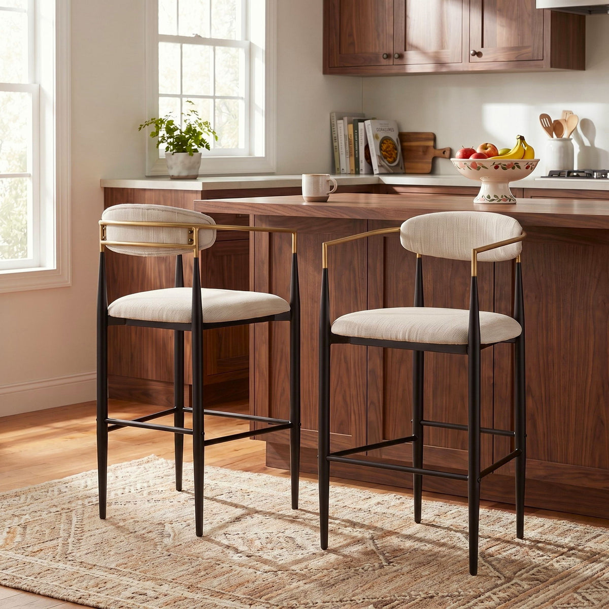Modern Bar Stools With Armrests (Set of 2)
