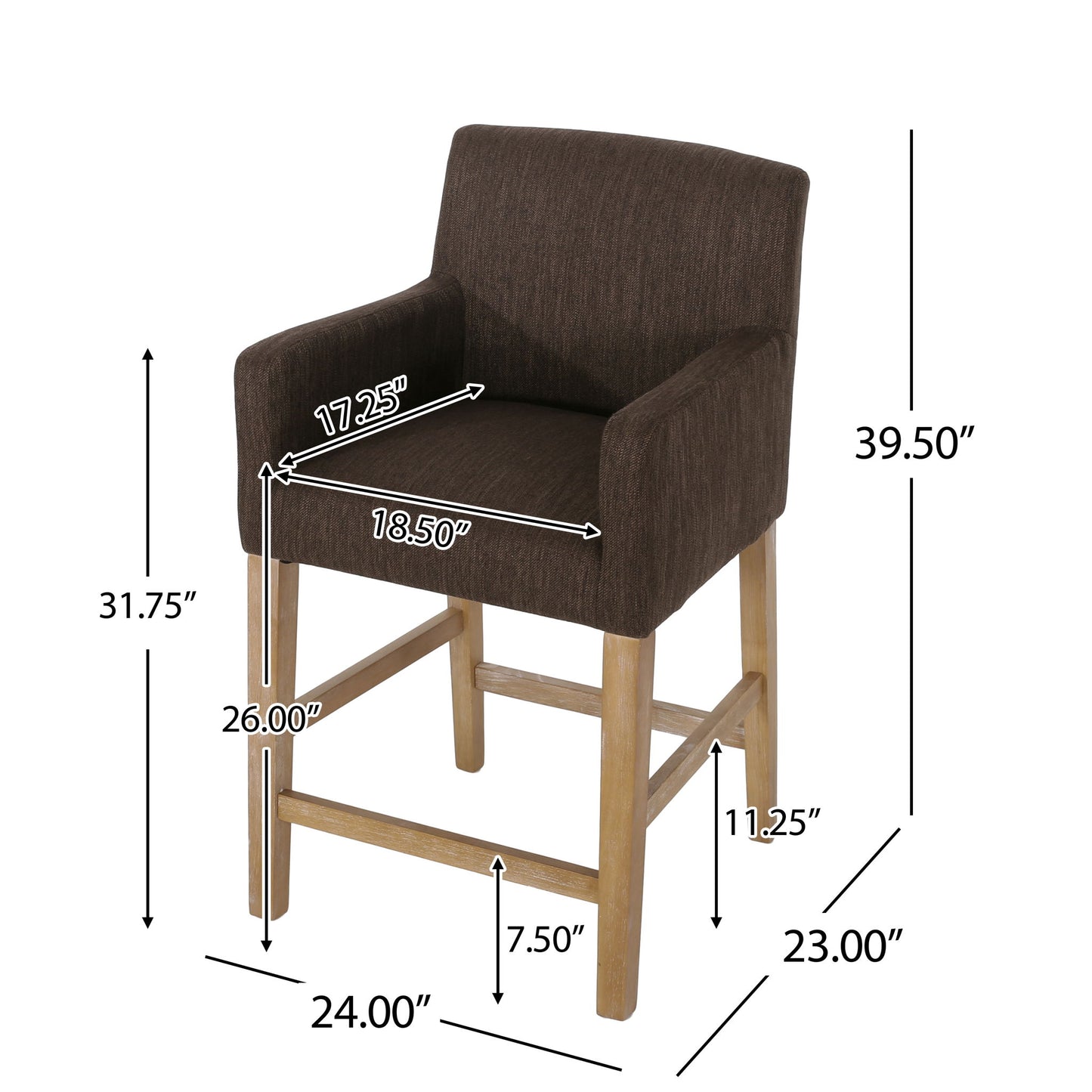 Charmed Upholstered Counter Stool With H Frame Base And Round Arms