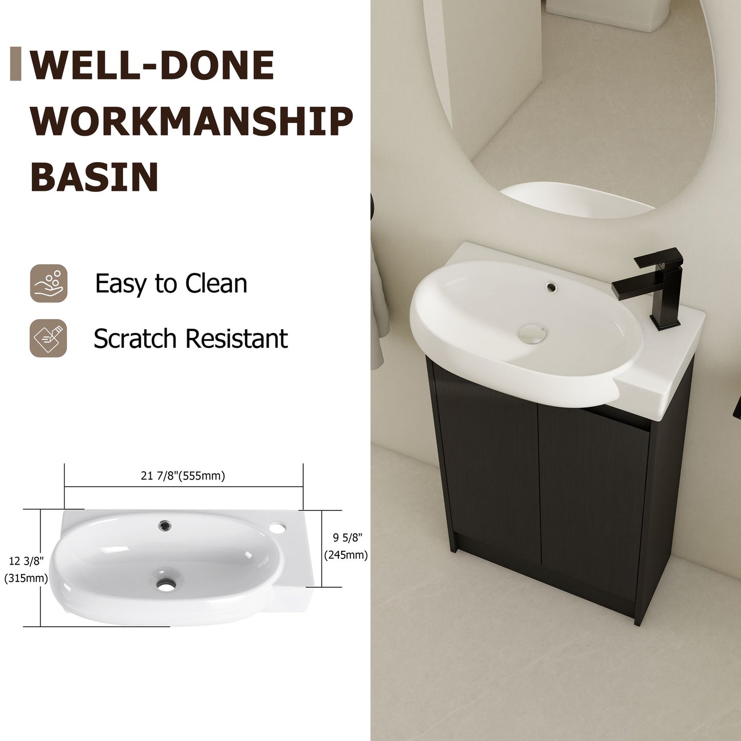 Freestanding Bathroom Vanity & Sink, Soft Close Doors