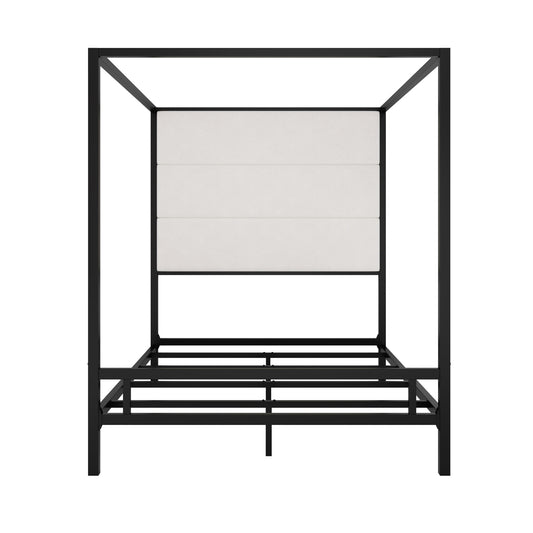 Canopy Bed With Tall Upholstered Headboard, 4 Poster Frame