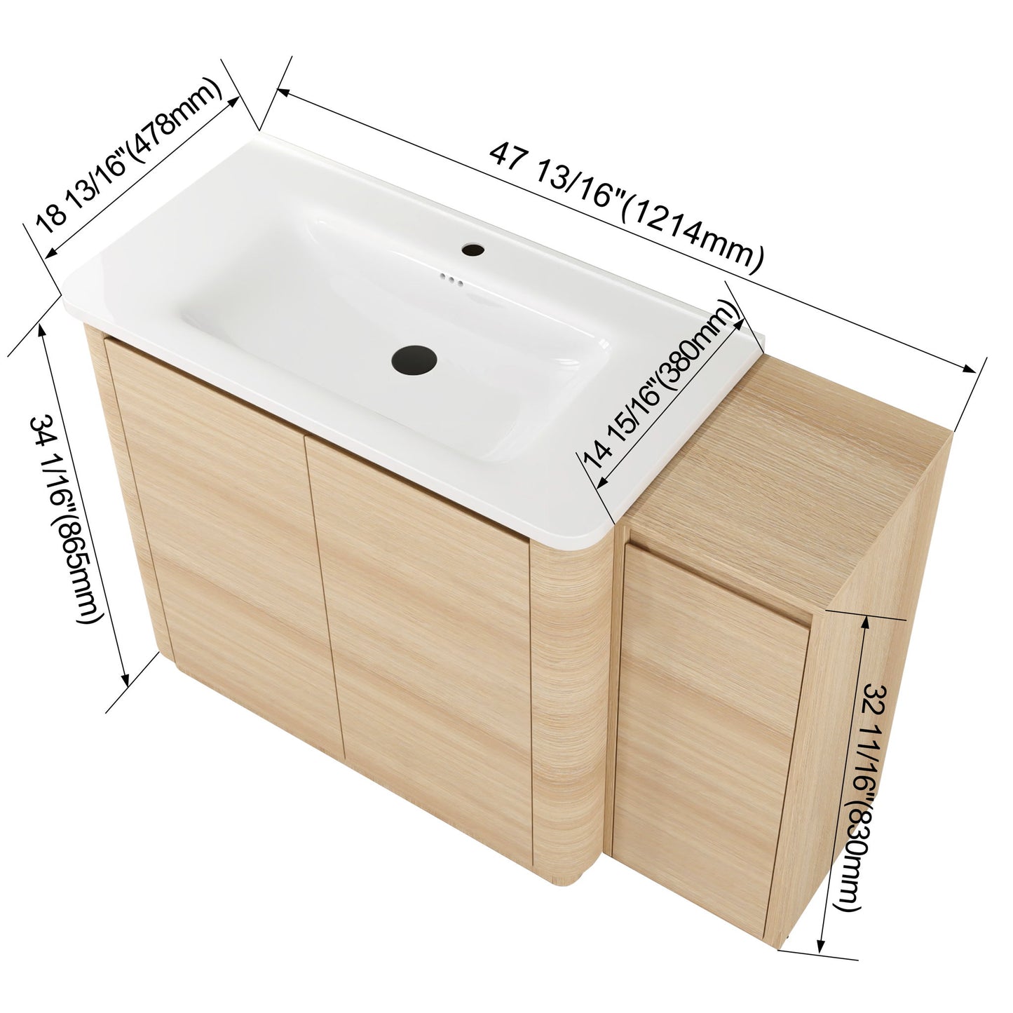 Freestanding Bathroom Vanity With Sink, 1 Small Storage Cabinet, Soft Close Door