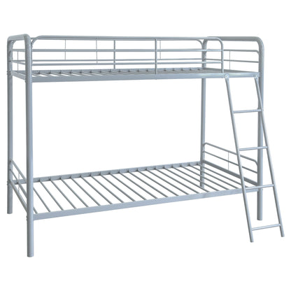 Long Beach - Twin Over Twin Bunk Bed With Built In Guardrails And Angled Ladder - Silver