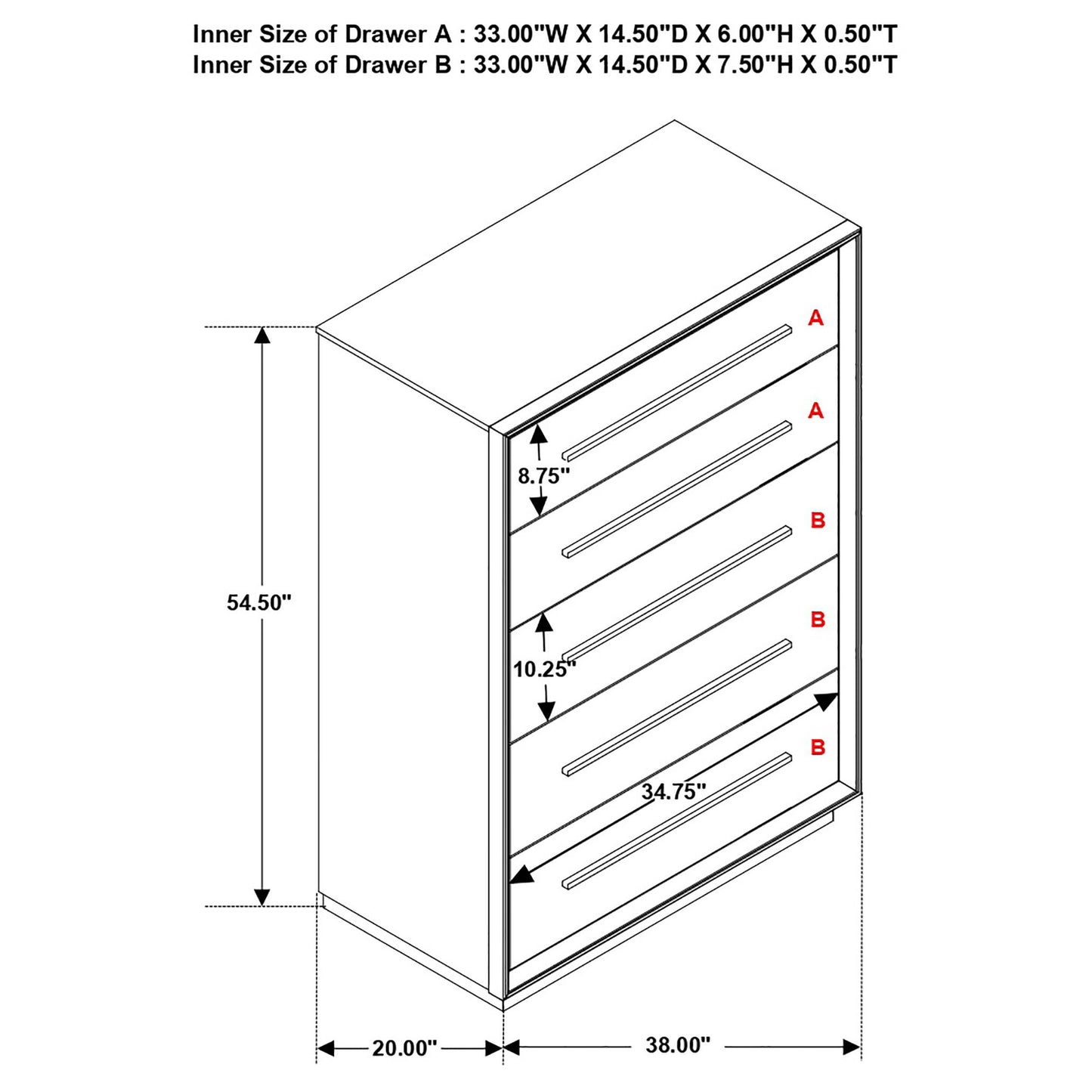 Prescott - 5 Drawer Chest - Brown