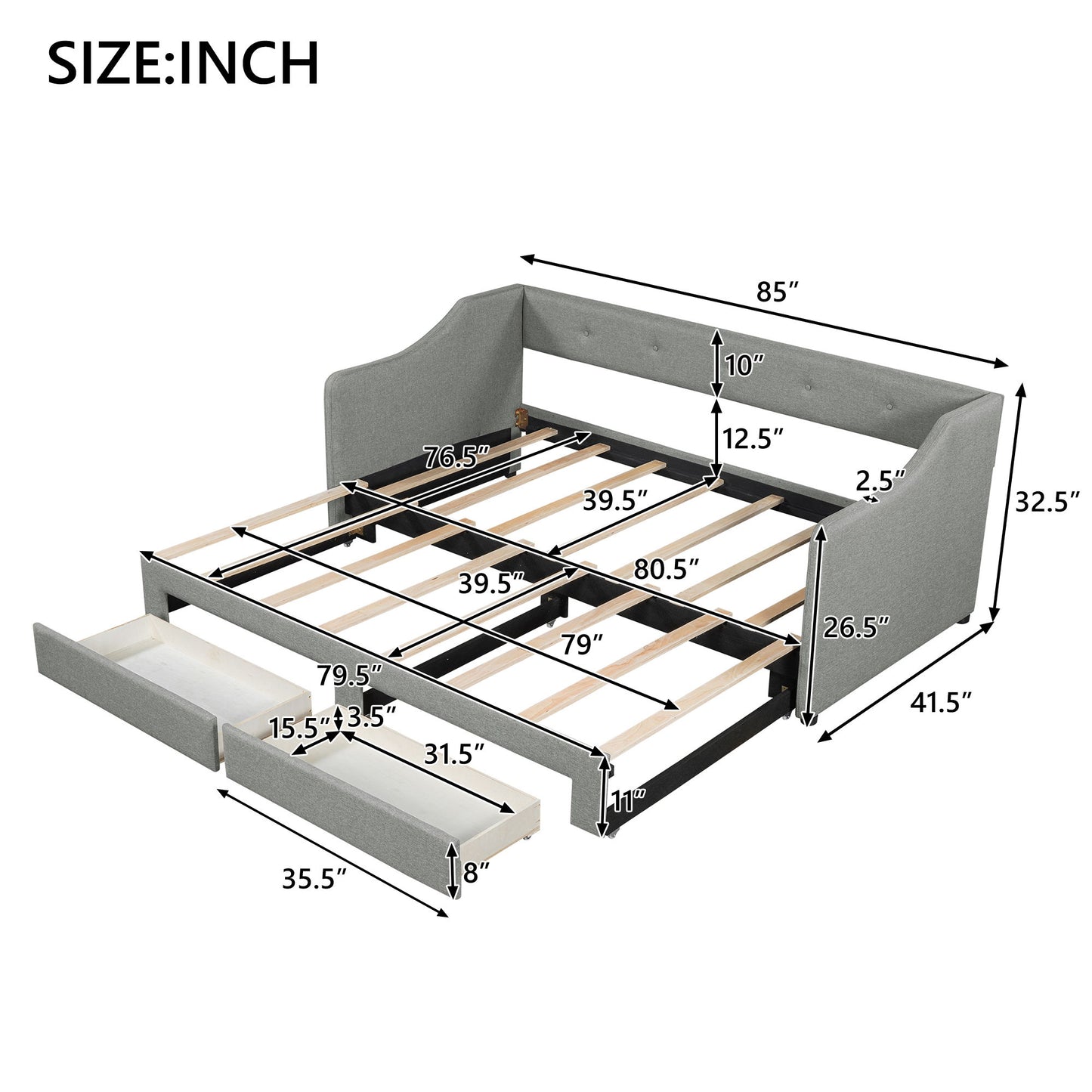 Upholstered Daybed With 2 Drawers