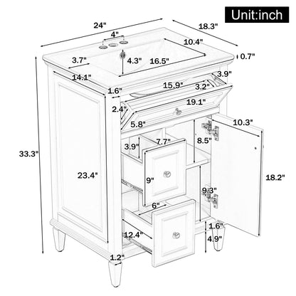 Modern Bathroom Vanity With Sink, Adjustable Shelf, 1 Flip Drawer & 2 Drawers