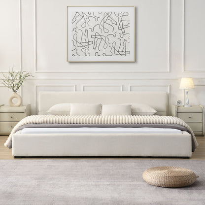 Elegant Wide Bed With Soft Fabric Upholstery