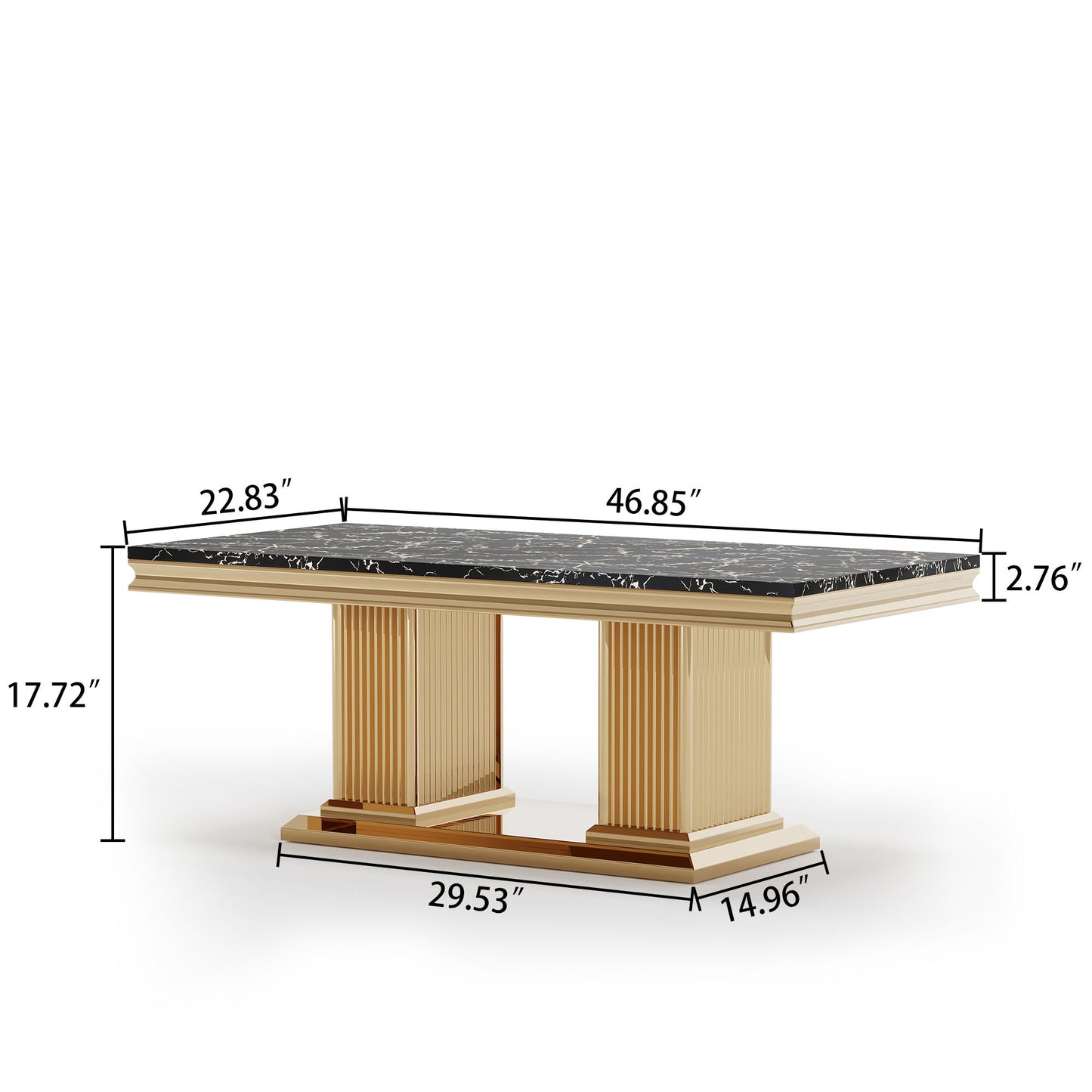 Marble Printed Top Rectangular Table, Stainless Steel Base With Mirrored Finish