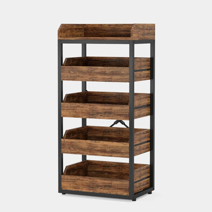 5 Tier Pull Out Fruit Vegetable & Snack Storage Rack - Brown / Black