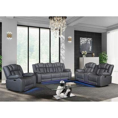 Raize - 10 Power Console Reclining Loveseat With LED And Immersive Sound - Gray