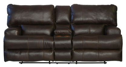 Wembley - Italian Leather Match Power Lay Flat Reclining Console Loveseat With Power Adjustable Headrest & Lumbar - Chocolate