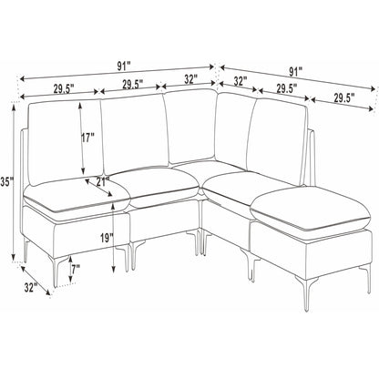Upholstered Modular Sectional With Tall Legs, Medium Firm Seat