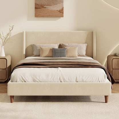 Upholstered Modern Platform Bed With Wingback Headboard