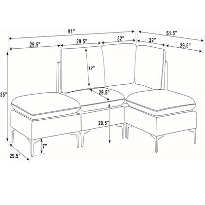 Upholstered Modular Sectional With Tall Legs, Medium Firm Seat