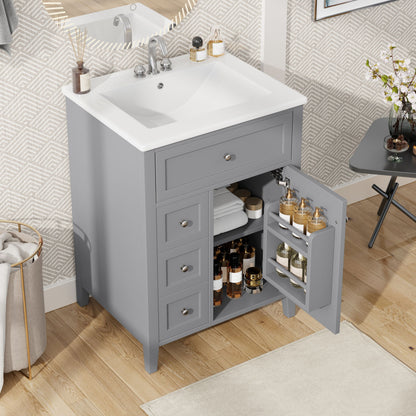Bathroom Vanity With Sink, 3 Drawers & Cabinet With Adjustable Shelves