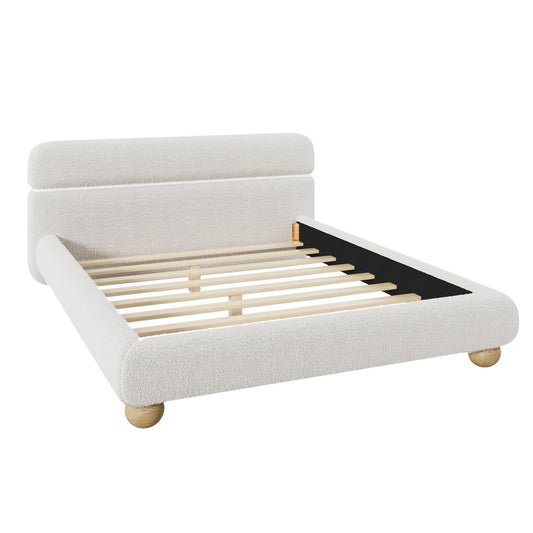 Queen Size Low Profile Upholstered Bed - White
