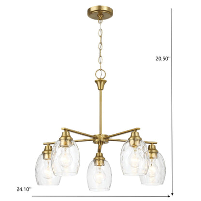 5 Lights Linear Arms With Chain Chandelier - Clear / Gold