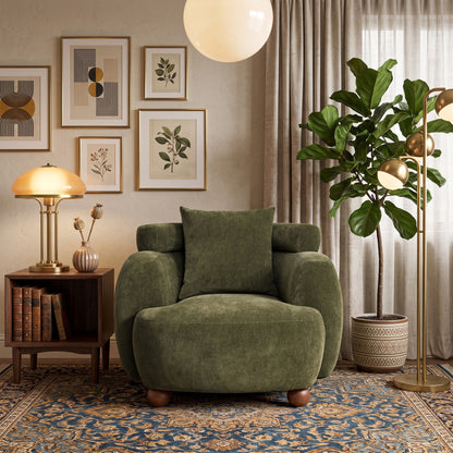 Clubchair, Bucket Chair, Decorative Sofa With Pillow, For Living Roon - Olive Green