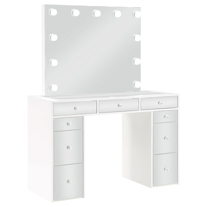 Winona - Makeup Vanity Set With Bulb Lit Mirror And Upholstered Stool - White