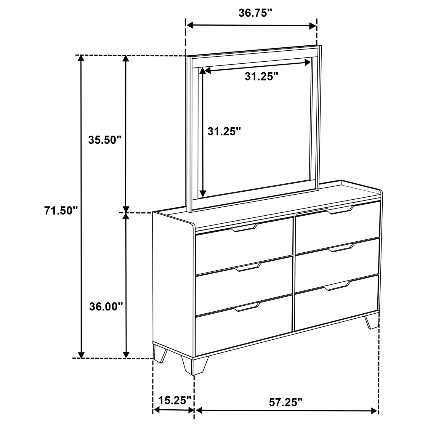 Packard - 6 Drawer Dresser With Mirror - Oak