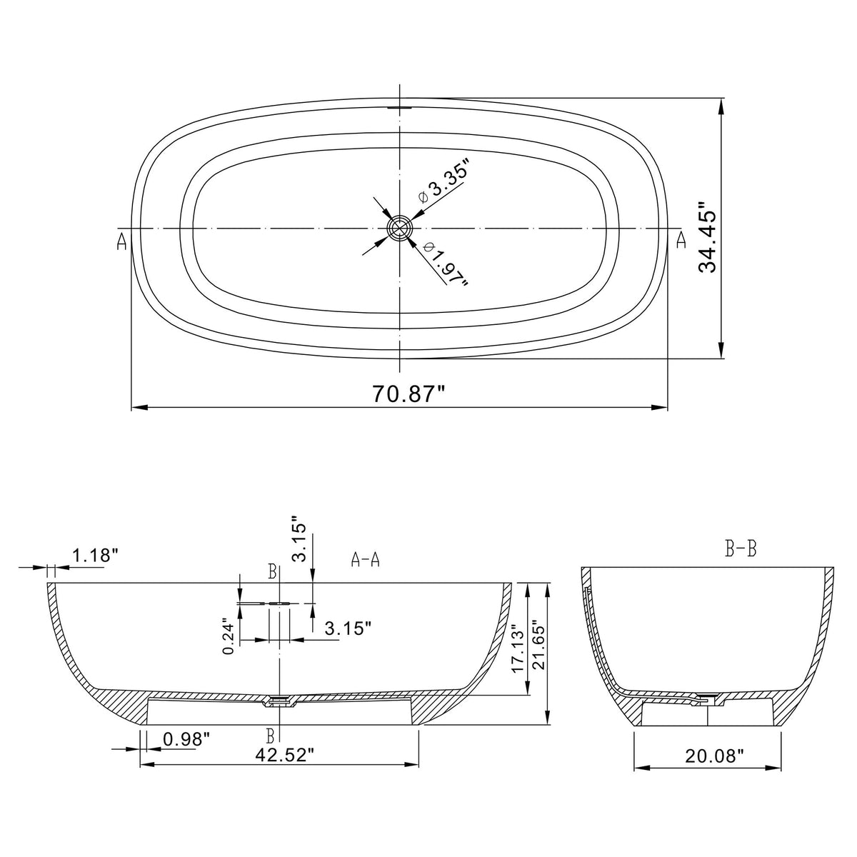 Freestanding Bathroom Bathtub With Ergonomic Design