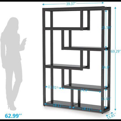 6 Tier Etagere Bookcase With Asymmetrical Shelves For Living Room