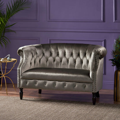 Antique Chesterfield Style Loveseat With Button Tufting