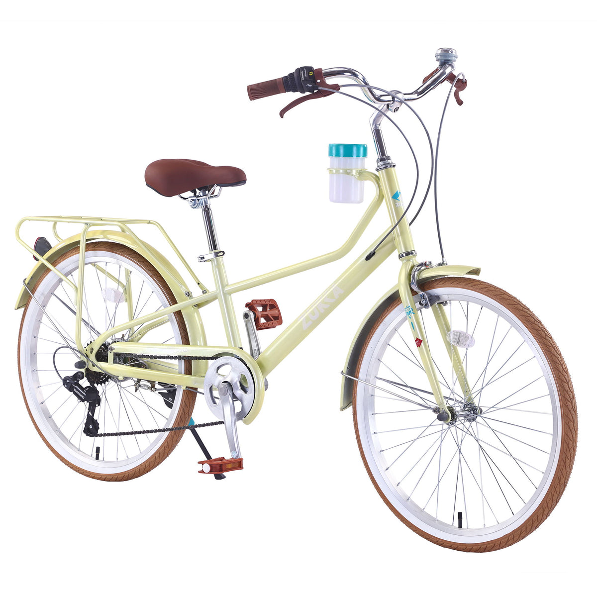 24" Cruiser Bike With 6 Speed Gear System, Rear Rack & Cup Holder