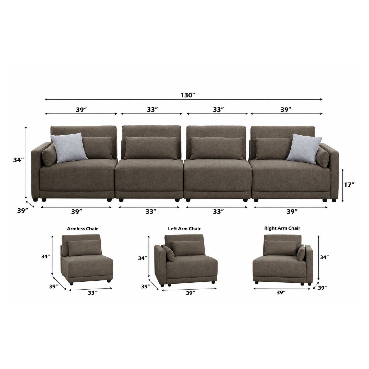 Rylie - Modular Sectional Sofa With Toss Pillows