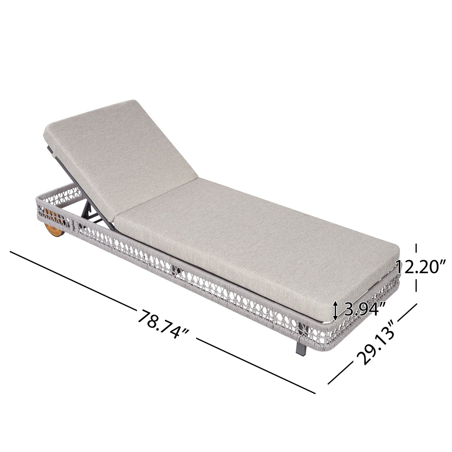 Outdoor Chaise Lounge With Wheels, 5 Position Adjustable Backrest