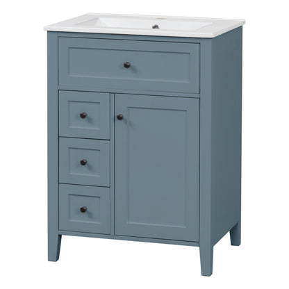 Bathroom Vanity With Sink, 3 Drawers & Cabinet With Adjustable Shelves