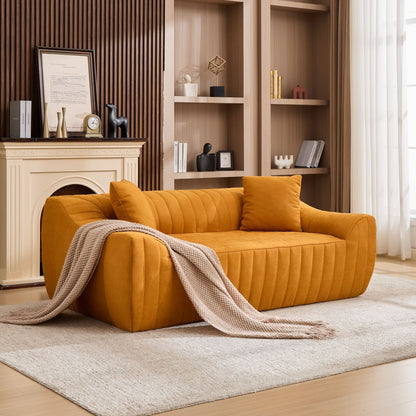 Oversized 2 Seater Loveseat With 2 Decor Throw Pillows, Deep Seat Sofa For Living Rooms