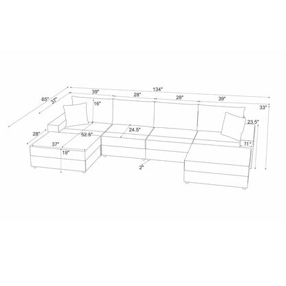 Sectional Sofa With 2 Ottomans And Toss Pillows