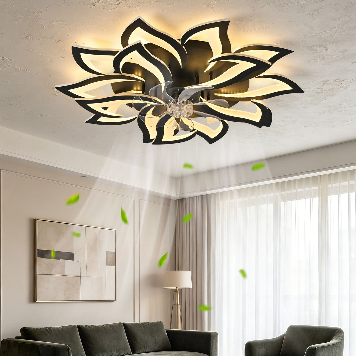 Ceiling Fan With Remote Control And Lights, 6 Speeds, 3 Color Temperatures, Low Profile Flush Mount