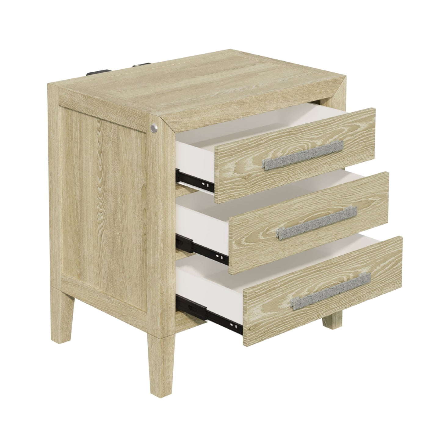 Adeline - 3 Drawers Nightstand With USB & LED Light - Natural Wood Wash