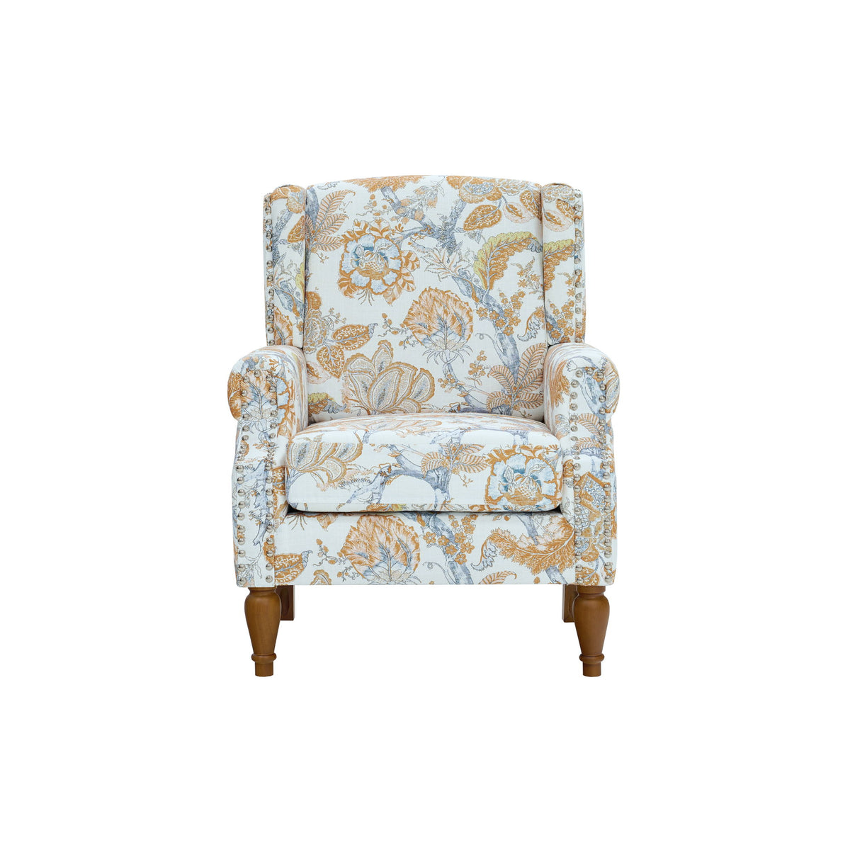 Accent Chair With Floral Upholstery And Nailhead Trim