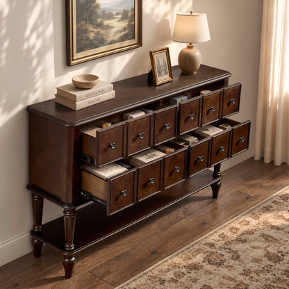 Console Table, Entryway Sofa Table With 4 Storage Drawers And Open Shelf - Espresso