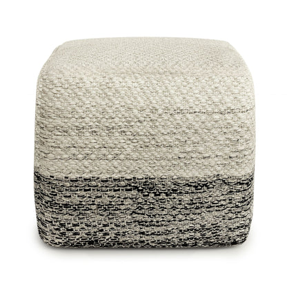 Macie - Square Woven Outdoor / Indoor Pouf - Gray / White