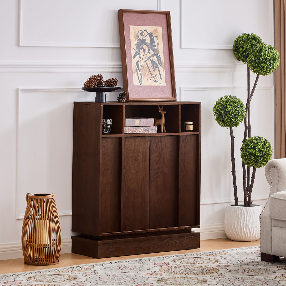 Fluted Sideboard Buffet Cabinet With 2 Doors And Adjustable Shelf, Storage Cabinet For Entryway