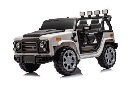 12V7A 30W*2 Four-Wheel Drive Seat One Button Start, Forward And Backward, High And Low Speed, Music, Front Light, Power Display, Two Doors Can Open, 2.4G R / C, Seat Belt Four Wheel Absorber