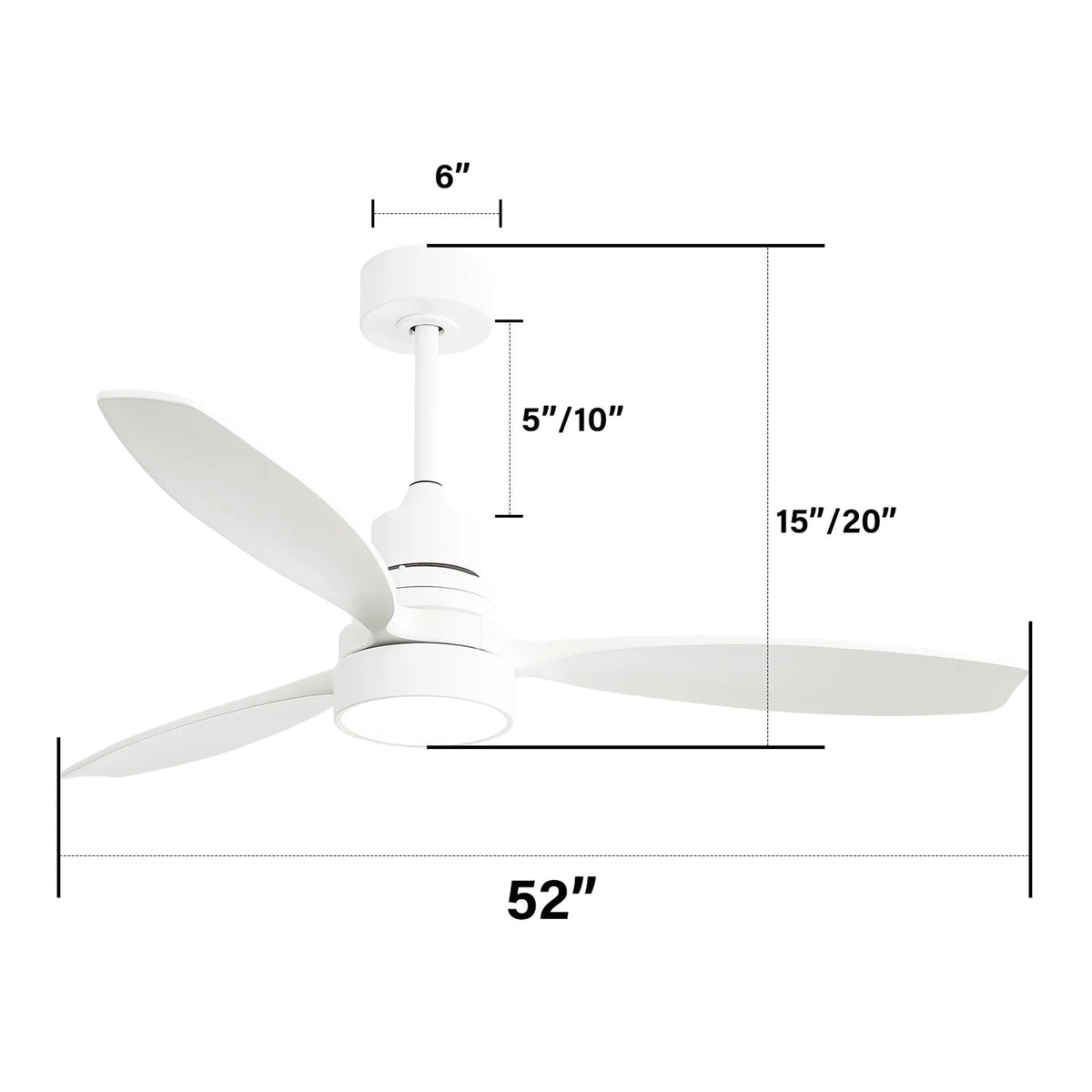 52" Ceiling Fan White 3 Blades Remote Control Reversible DC Motor With LED Light - Matte White
