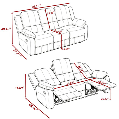 Modern 3 Seat Manual Reclining Sofa With Deep Recline