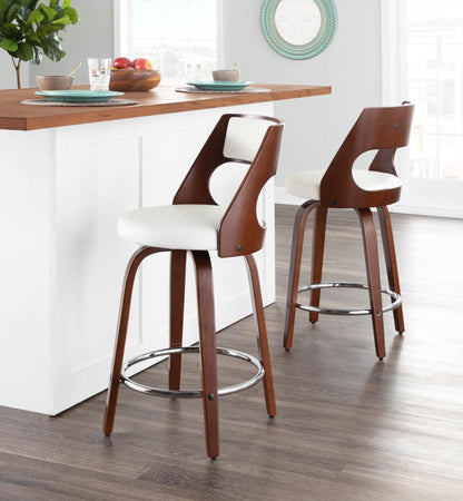 Cecina - Mid-Century Modern Fixed Height Counter Stool With Swivel And Round Footrest (Set of 2)