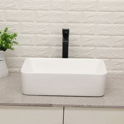 19" 5" Bathroom Sink Combo Rectangular Vessel Vanity Set With Faucet Drop In Ready Ceramic Basin - White / Black