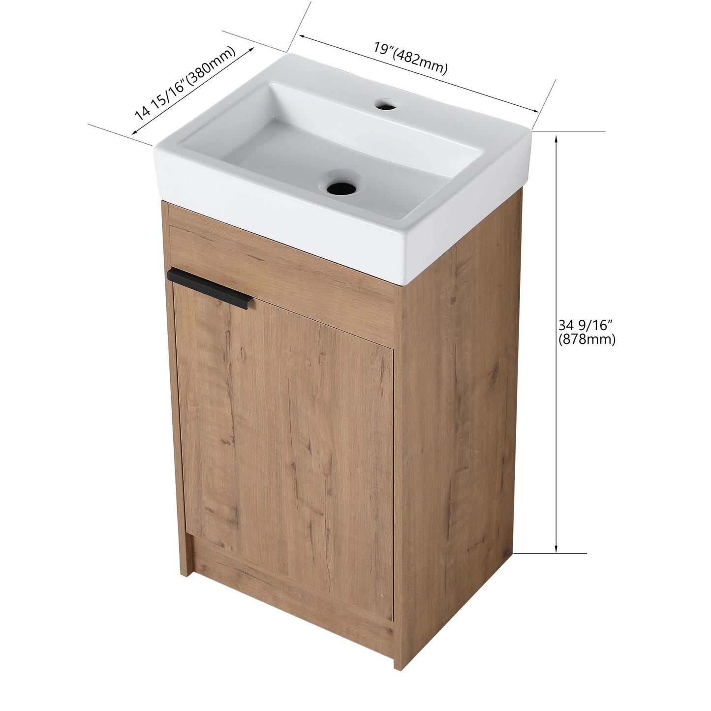 18" Bathroom Vanity With Top Sink, With Soft Closing Doors And Adjustable Interior Shelves - Imitative Oak