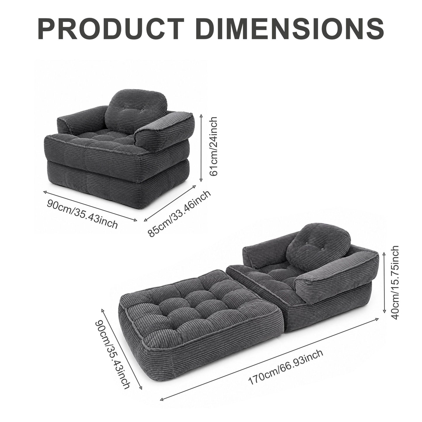 Convertible 2 In 1 Armrest Sofa For Bedroom