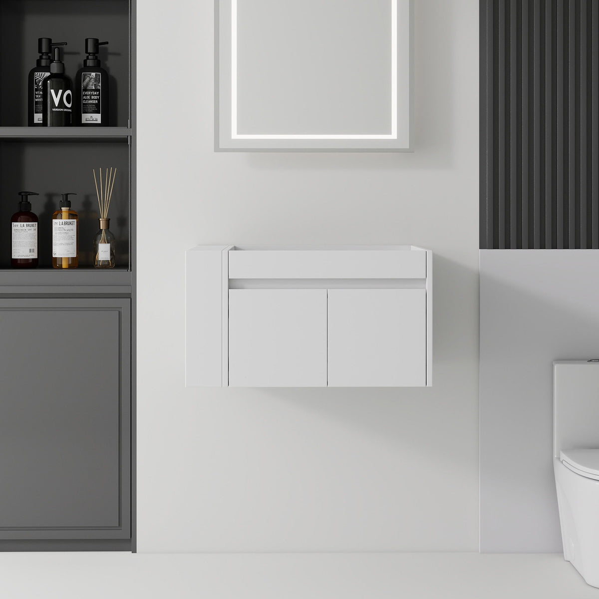 Floating Bathroom Vanity Cabinet, Soft Close Double Drawers, Open Side Storage, Wall Mounted, Cabinet Only