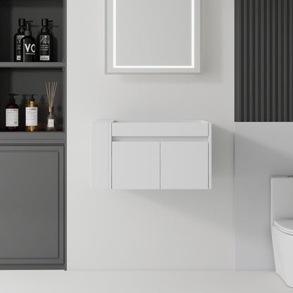 Floating Bathroom Vanity Cabinet, Soft Close Double Drawers, Open Side Storage, Wall Mounted, Cabinet Only